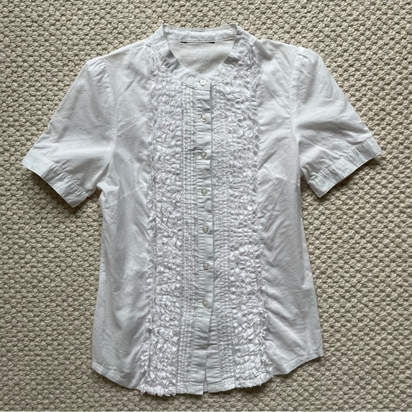 White short sleeved blouse with frilly front - Picture 1 of 8